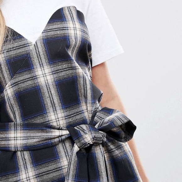 NWT ASOS plaid bow wrap schoolgirl dress - Picture 3 of 5